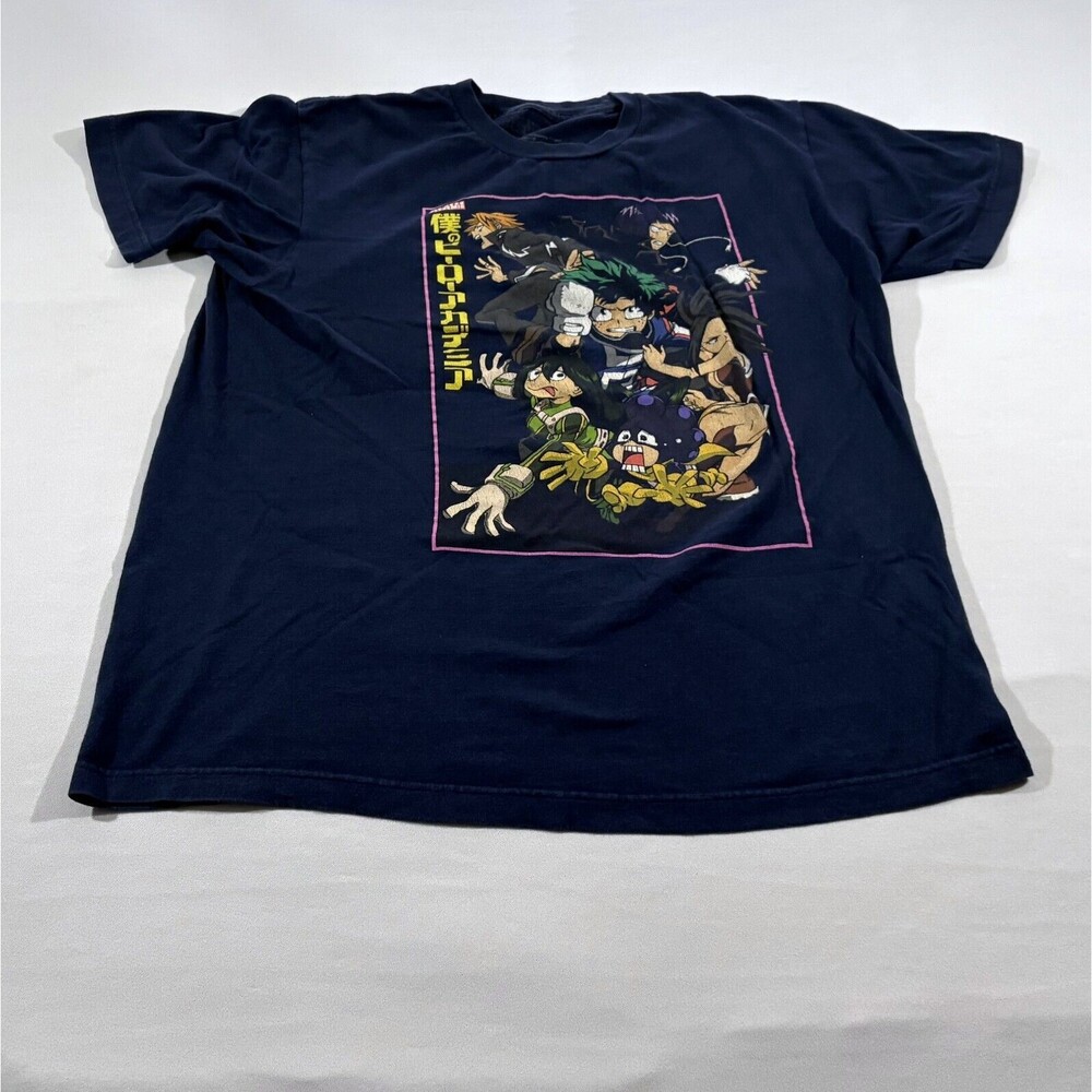 My Hero Academia T-Shirt Mens Blue Graphic Short Sleeve Cotton Adult Anime Tee L